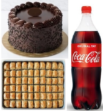 Tam Kıvamında Çikolatalı Pasta 1 kg Cevizli Baklava ve Cola Seti pasta